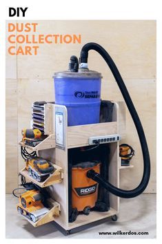 a dust collection cart with various tools on it