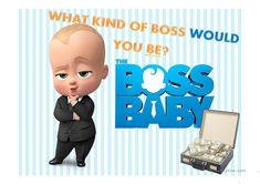 the boss baby is standing next to an open briefcase