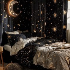 an image of a bedroom setting with stars and moon