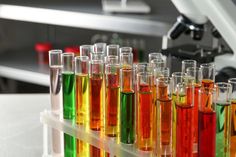 several test tubes filled with colored liquid