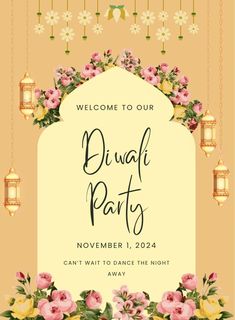 Adorn your home for the Hindu festival season with this gorgeous Diwali party sign template! Welcome guests into your home with light and happiness with your customizable sign!  This is a editable digital template. Perfect for an Diwali party, Sangeet night, Reception, Haldi, festival, etc.! This is a digital file download. You will receive a link upon purchase that will take you to the editable template on Canva. Diwali Template, Night Reception, Sangeet Night, Decor Paintings, Hindu Festival, Diwali Party, Wedding Indian, Indian Festival, Party Inspo