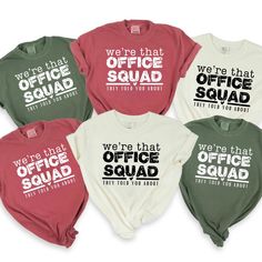 *If you would like a colour or size that is not listed, please contact us. Celebrate your office squad with this trendy and fun shirt, designed to bring your team closer together. Whether it's for team-building events or just casual workdays, this shirt is perfect for showcasing your office pride. 👕 Soft and comfortable fabric, perfect for everyday office wear 🎁 A unique gift idea for coworkers, office parties, or special events Great for team-building activities, work outings, or casual Frida Cheap Tri-blend Team Logo T-shirt, Cheap Logo Print T-shirt For Team Events, Team Building Tshirt Design, Cheap Team-colored Tops With Team Logo, Office Group Costumes, Green Short Sleeve Shirt With Funny Text, Basic Cotton Shirt With Funny Text, Basic Cotton Shirt With Funny Print, Green Cotton Shirt With Funny Text