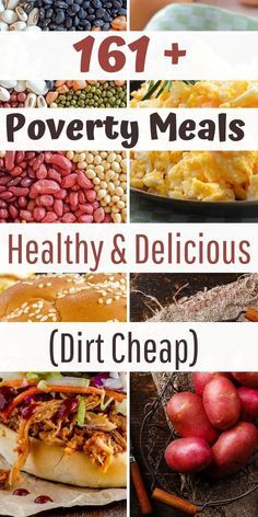 a collage of healthy and delicious foods with text overlay that reads, 16 + poverty meals