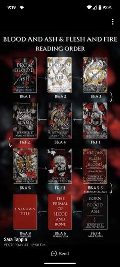 the poster for blood and flesh and fire reading order is shown in this screenshot