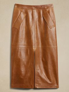 Deina Leather Midi Skirt | Banana Republic Brown Leather Skirt Outfit, Leather Skirt Midi, Green Blazer Outfit, Linen Style Fashion, Shiny Skirts, Brown Leather Skirt, Leather Skirt Outfit, Utilitarian Style, Leather Midi Skirt