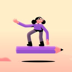 an animated drawing of a person standing on a pencil with their arms out and legs crossed