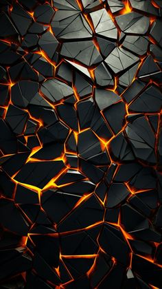 an abstract background consisting of black and orange shapes with bright yellow lights in the center