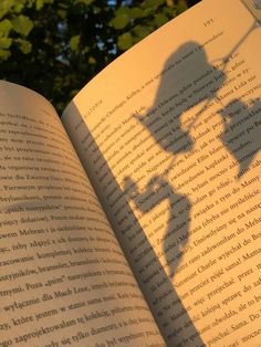 the shadow of a person on an open book