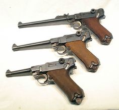 Luger P08 (from top: Artillery; Navy; Standard/Army) P08 Luger, Luger P08, Small Arms, Bushcraft