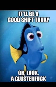 an image of a blue fish with caption saying it'll be a good shift today