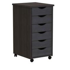 an image of a drawer on wheels with drawers in black and grey color, isolated against a white background