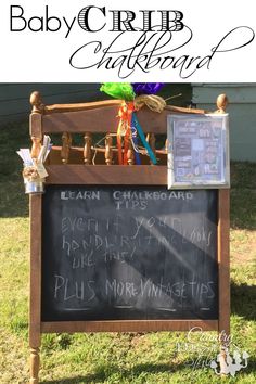 a chalkboard sign with writing on it that says baby crib sand and paddles