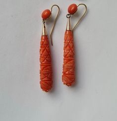 Vintage Orange Pierced Earrings, Vintage Orange Earrings, Coral Jewellery, Gold Hooks, Victorian Earrings, Jewellery Vintage, Garnet And Gold, Coral Earrings, Coral And Gold