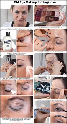 A great tutorial in doing a simplified old age makeup Old Age Sfx Makeup, Old Person Makeup Tutorial, Age Makeup Theatre, Old Age Stage Makeup, Old Age Makeup Tutorial, Old People Makeup Tutorial, Theater Makeup Basic, Old Face Makeup, Old Lady Makeup Tutorial