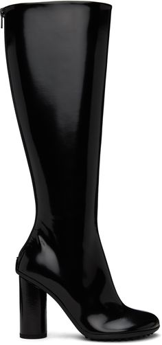 Knee-high patent lambskin boots in black. · Zip closure at heel · Lambskin lining · Covered cylindrical block heel · Treaded rubber outsole · Heel: H3.5 in Supplier color: Black Black Block Heel Boots, Staple Shoes, Black Block Heels, Block Heel Boots, Shoe Closet, Boots Knee, Heel Boots, Tall Boots, Knee High Boots