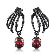 PRICES MAY VARY. 🎃Exquisite Design：Realistic skeleton earrings dangle set with sparkling blood red zirconia, showcasing a unique and spooky style. Skeleton hand earrings can be paired with fashionable outfits, showcasing your personality and fashion taste. Paired with a skull-inspired makeup, become the dazzling focus of Halloween night! 👻Material: 925 Sterling Silver. Our halloween skeleton earrings for women is crafted with high-quality silver and zircons, ensuring its glossiness and durabil Skeleton Jewelry, Gothic Party, Black Skeleton, Silver Jewelry Cleaner, Oxidised Silver Jewelry, Men Halloween, Skeleton Earrings, Clean Sterling Silver, Goth Earrings