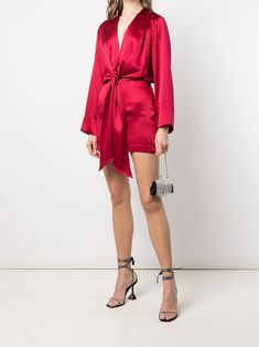 Find MICHELLE MASON Tie-front Silk Satin Minidress on Editorialist. ruby red silk plunging V-neck long sleeves front tie fastening straight hem Michelle Mason, Silk Mini Dress, Red Silk, All Brands, Ruby Red, Sale Design, Silk Satin, Silk Dress, Wrap Dress