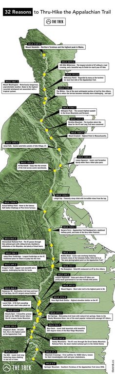 a map showing the route to three trails in the appalahan trail, with directions for