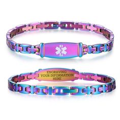 Classic aristocratic lady style medical alert id bracelets Made of non-allergic 316L stainless steel! This cute style medical bracelets makes your wrist more eye-catching! sturdy and attractive,waterproof,Enough for you to handle any occasion! This medical alert bracelet is feminine and comfortable,8mm width slender link more cute and not bulky. the paramedics immediately recognized it as a Medic Alert Bracelet. Also a beautiful fashion jewelry! Free custom engraving of your personalized medical Medical Alert Jewelry, Medical Alert Bracelet, Medical Id Bracelets, Medic Alert Bracelets, Medical Bracelet, Lady Style, Wrist Wear, Medical Alert, Black Characters