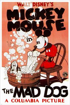 an old movie poster with mickey mouse in a bathtub and the words,'the mad dog '