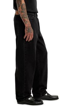 A baggy, '90s-inspired fit gives you room to move in these sturdy, nonstretch straight-leg jeans that are meant to be worn stacked at the hem. 17" leg opening; 12" front rise Zip fly with button closure Five-pocket style 100% cotton Machine wash, tumble dry Imported Black Men 90s Fashion, Men Alternative Fashion, Levi Jeans Men, Levis Black Jeans, Black Baggy Jeans, 90s Fashion Men, Black Jeans Men, 90s Inspired, Relaxed Fit Jeans