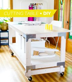 a simple studio diy cart is sitting on a hard wood floor