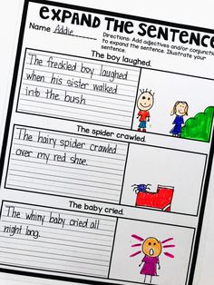 an exp and the sentence worksheet for kids to practice their writing skills