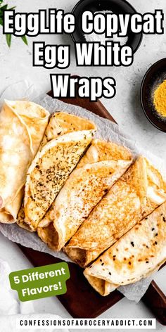 egglife copycatch egg white wraps on a cutting board with spices and seasoning