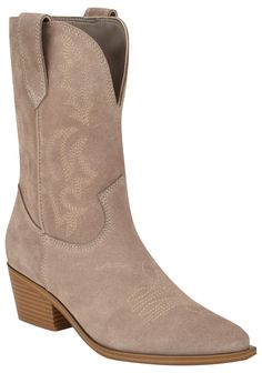 PRICES MAY VARY. The Nine West Yodown Western boot is a cowboy inspired silhouette with a sexy trendy twist. This boot hits you at mid-calf and features classic western style embroidery. The deep V on the boot shaft sets this boot apart from the rest. Almond Toe Pull on Closure 1.97" Heel Height Formal Western Wear Woman, Cowboy Boots With Dress, Cowgirl Fits, Cute Cowgirl Boots, Short Cowboy Boots, Dresses With Cowboy Boots, Western Wear For Women, Concert Fits, Country Concert