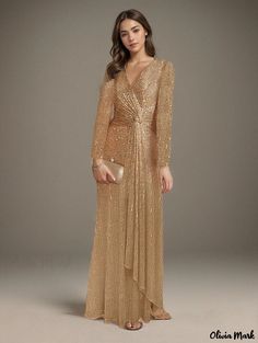 Olivia Mark - Multicolored, Long-Sleeved Fish Tail Evening Gown Dress with Collar Gaun Koktail, Party Gown Dress, Long Sleeve Bridesmaid Dress, Robes Glamour, Mermaid Evening Gown, Cocktail Dress Prom, Long Sleeve Prom, Evening Party Gowns, Evening Gown Dresses