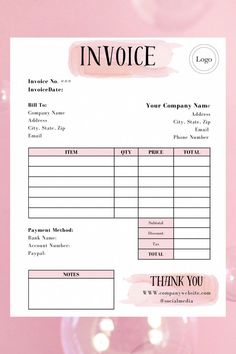 an invoice form is shown on a pink background with some bubbles around it