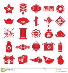 red chinese icons on white background royalty illustration