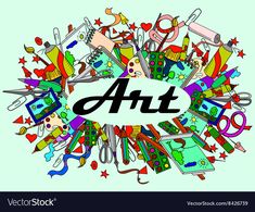 the word art surrounded by many different items