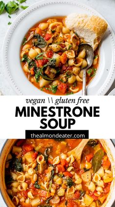 vegan and gluen free minestone soup in a white bowl