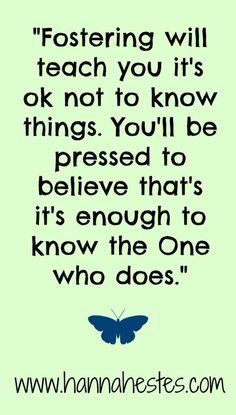 a quote that reads fostering will teach you it's ok not to know things you