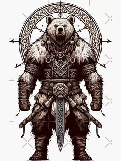 Berserker Art Vikings, Warrior Bear Tattoo, Mythological Creatures Tattoo, Berserker Tattoo Vikings, Viking Berserker Tattoo, Norse Barbarian, Nordic Bear Tattoo, Bear Berserker, Viking Bear Tattoo