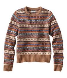 a brown sweater with multicolored stripes on the front and back, sitting on a white background