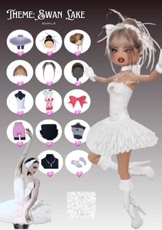 the doll is dressed in white and has many accessories