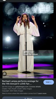 an image of a woman singing on stage with the caption that reads, rachel lampps performs onstage for the 11th annual love fan