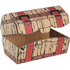 an open cardboard box that has been painted with red and black paint on the inside