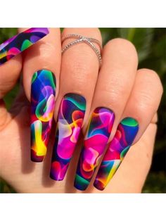 Multicolor  Collar  ABS  Color Nails Embellished   Nail,Hand & Foot Care Long Clear Nail Designs, Neon Glow Nail Designs, Neon Sign Nails, Neon Nail Art, Neon Acrylic Nails, Multicolored Nails, Colorful Nails, Dope Nail Designs, Nail Candy