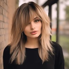 Sweeping Fringe Long Hair, Choppy Long Layered Haircuts With Bangs, Bangs For Round Face Over 50, Razor Layers Medium Long Hair, Medium Hair Cuts With Bangs And Layers, Hair Styles With Bangs Medium Layered, Wispy Side Bangs Long Hair, Shag With Side Swept Bangs, Angle Bangs