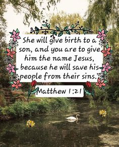 a white sign that says she will give birth to a son and you are to give him the name jesus, because he will save his people from their sons