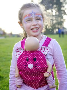 The Cuddly Carrier pattern makes a super cute carrier for children to baby wear their dolls, teddies and other cuddly toys. It can be worn on the front or back and animal variations include a cat, mouse, fox, badger, bear or monkey. Suitable for walking children from age 1 up to age 10 and beyond, the waistband comes in 3 sizes and is easily adjusted using hook and loop tape (e.g. Velcro). The main body comes in 2 sizes to carry different sized toys. The straps can be secured with snaps or D-... Doll Carrier Sewing Pattern, Baby Doll Carrier Pattern, Quick Birthday Gifts, Doll Carrier Pattern, Baby Doll Carrier, Carrier Pattern, Imagination Toys, Easy Baby Blanket, Toys By Age