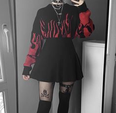 Black And Red Outfit, Red Grunge Outfit, Colorful Goth, Red And Black Outfits, Aesthetic Outfit Ideas, Alt Fashion