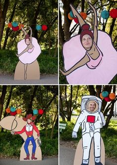 four different pictures of people in costumes