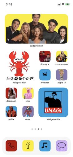 an iphone screen showing the logos and icons for various tv shows, including lobsters