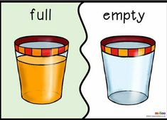 an empty and full glass container with the words empty on it, both labeled in red