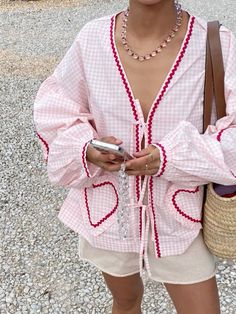 Light Pink Tops, Heart Pocket, 2024 Spring Summer, Shirt Pant Set, Shirts Women Fashion, Mode Inspo, Lantern Sleeve, Casual Sets, Streetwear Women