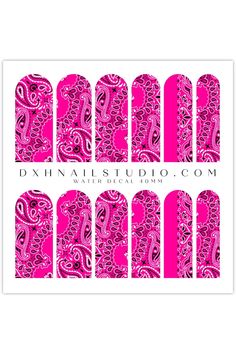 DXH NAIL CO Hot Pink Classic Bandana Paisley Nail Decals Water Transfer Nail Wraps Fun Summer Nail Art Manicure Accessories for Nail Extensions (40MM Medium) Hot Pink Bandana, Bandana Nails, Pink Bandana, Fun Summer Nails, Long Square Nails, Nails Easy, Waterslide Decals, Acrylic Gel, Water Transfer